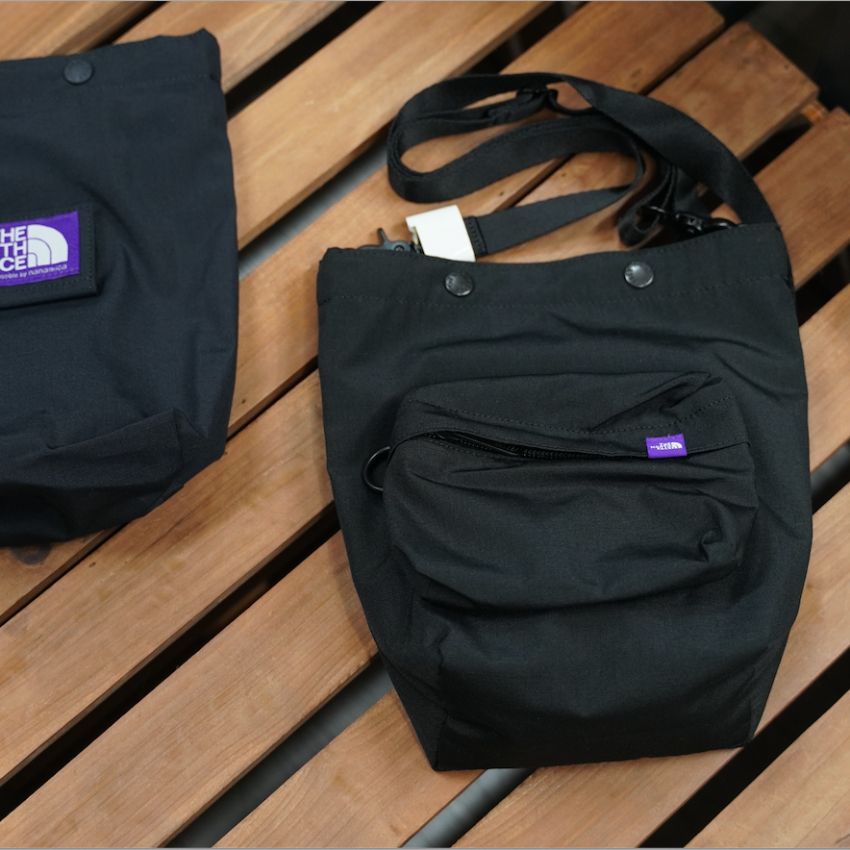 The north face purple sales label denim logo tape tote